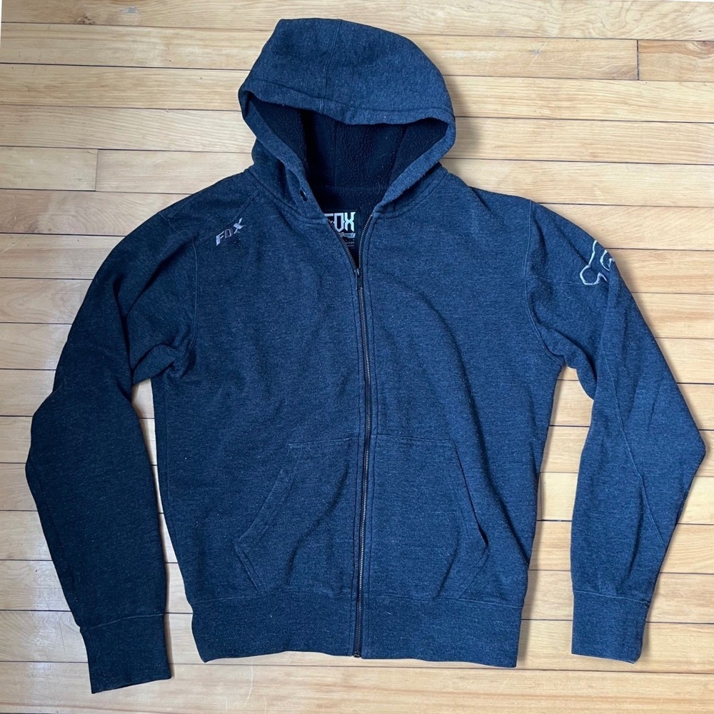 Fox Racing Mens Medium Charcoal Grey Sherpa Lined Full Zip Hoodie Sweatshirt